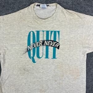 Hanes T-Shirt Mens Size X-Large White Never Quit Vintage 90s Graphic Tee